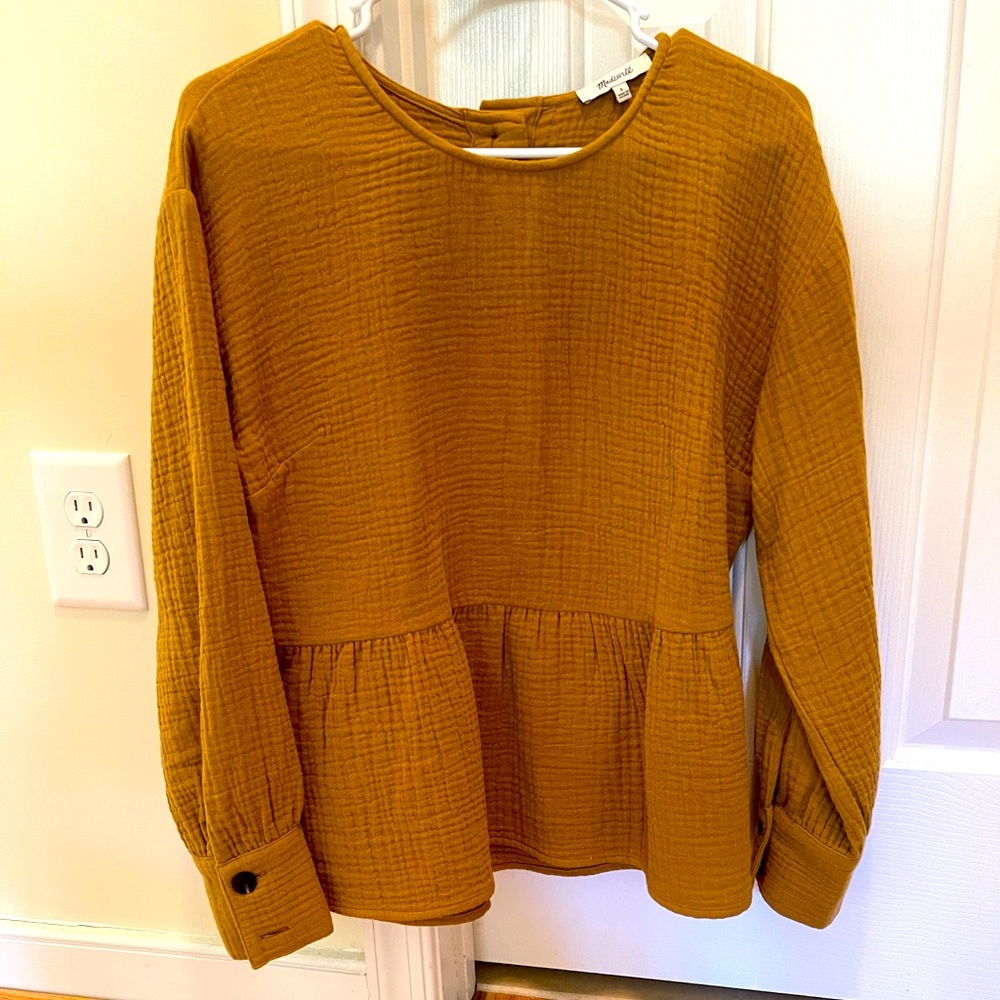 Madewell cotton gauze button back long sleeve blouse